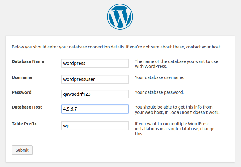WordPress with external database
