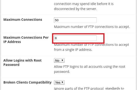 FTP maximum connections