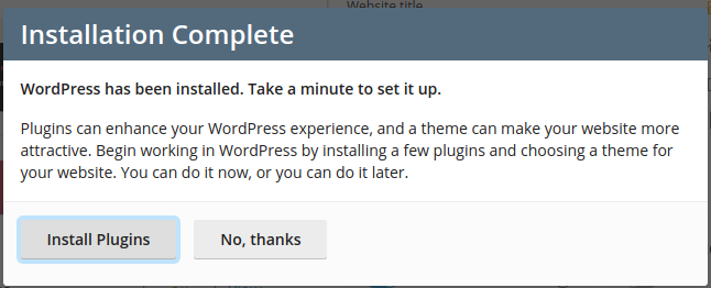 Install WordPress from Plesk - Step 7