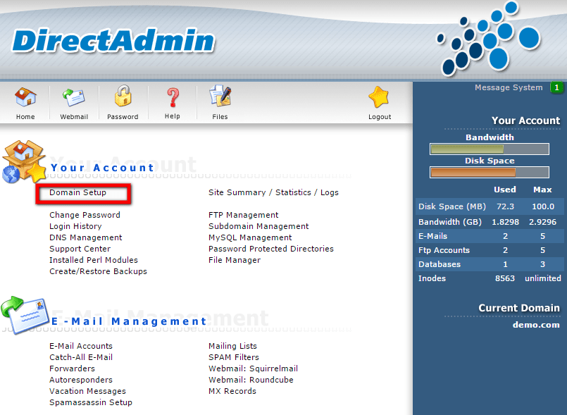 Domain Setup in DirectAdmin