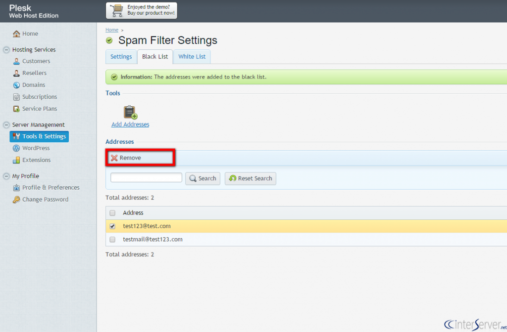 Spam Filter Settings in Plesk