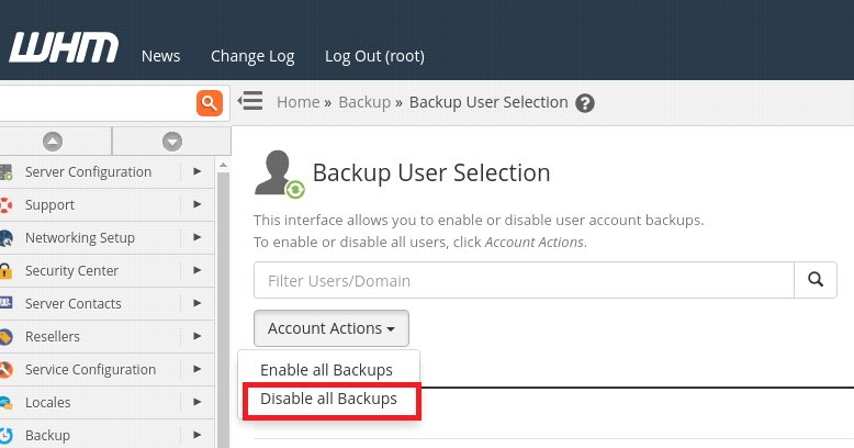 Backup user selection