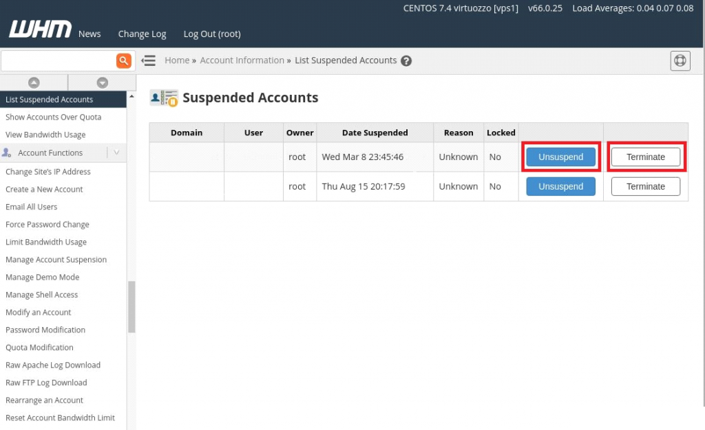 Manage suspended accounts WebHostingPeople