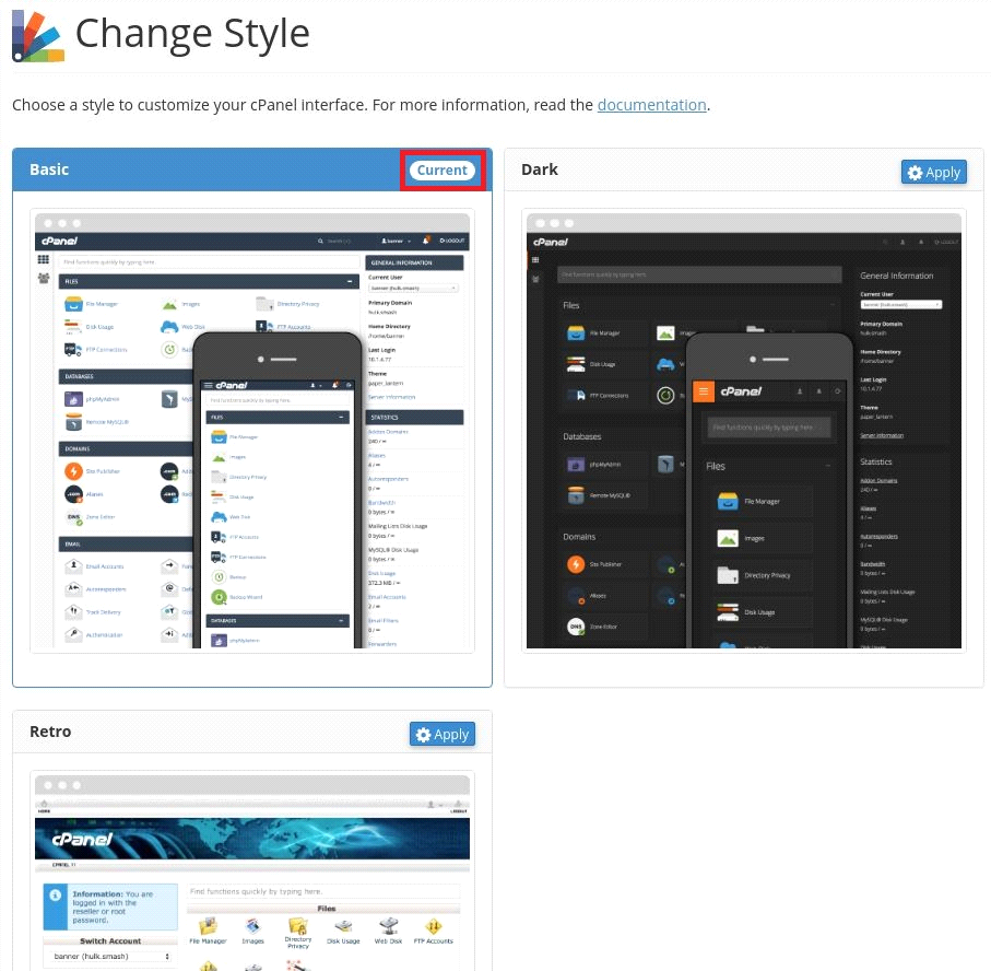 Change cPanel style