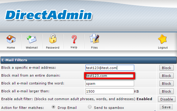 SPAM Filters in DirectAdmin