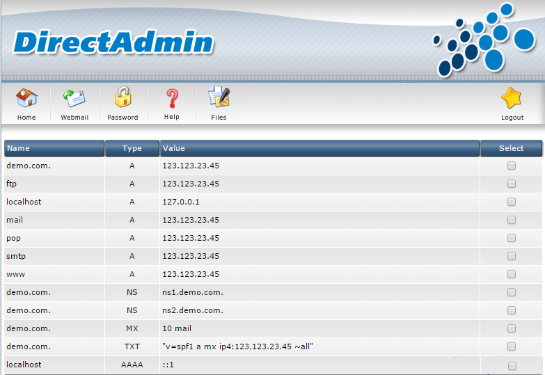 DNS Management in DirectAdmin
