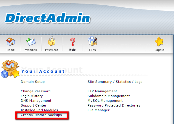 Backup Management in Direct Admin